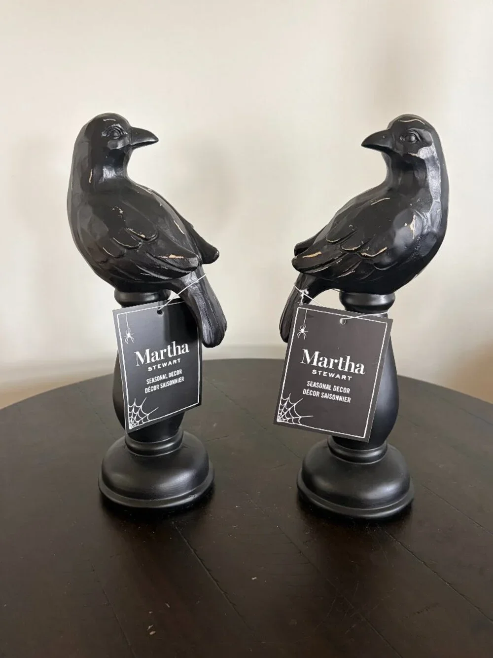 Martha Stewart Halloween Crow Raven Pedestal Figurine NWT HTF set of TWO decor
